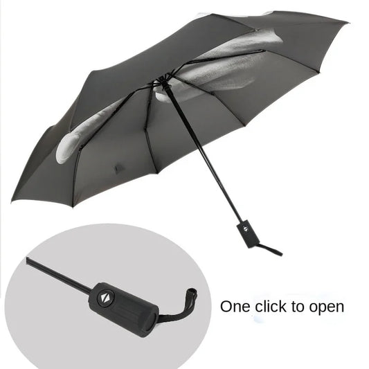 Windproof Folding Umbrella with Middle Finger Design – Black, 10-Rib Sturdy Umbrella for Men and Women