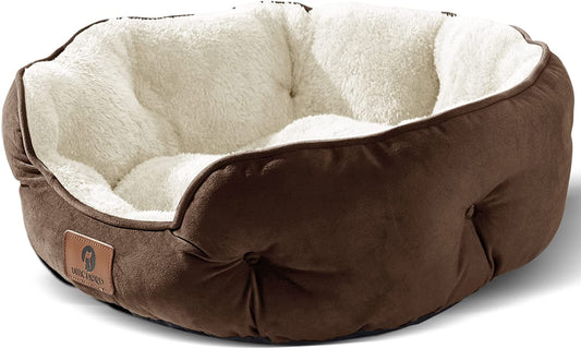 Small Dog Bed for Small Dogs, Cat Beds for Indoor Cats, Extra Soft Pet Bed for Puppy and Kitty, Machine Washable, Anti-Slip & Water-Resistant Oxford Bottom, Brown, 20 Inches