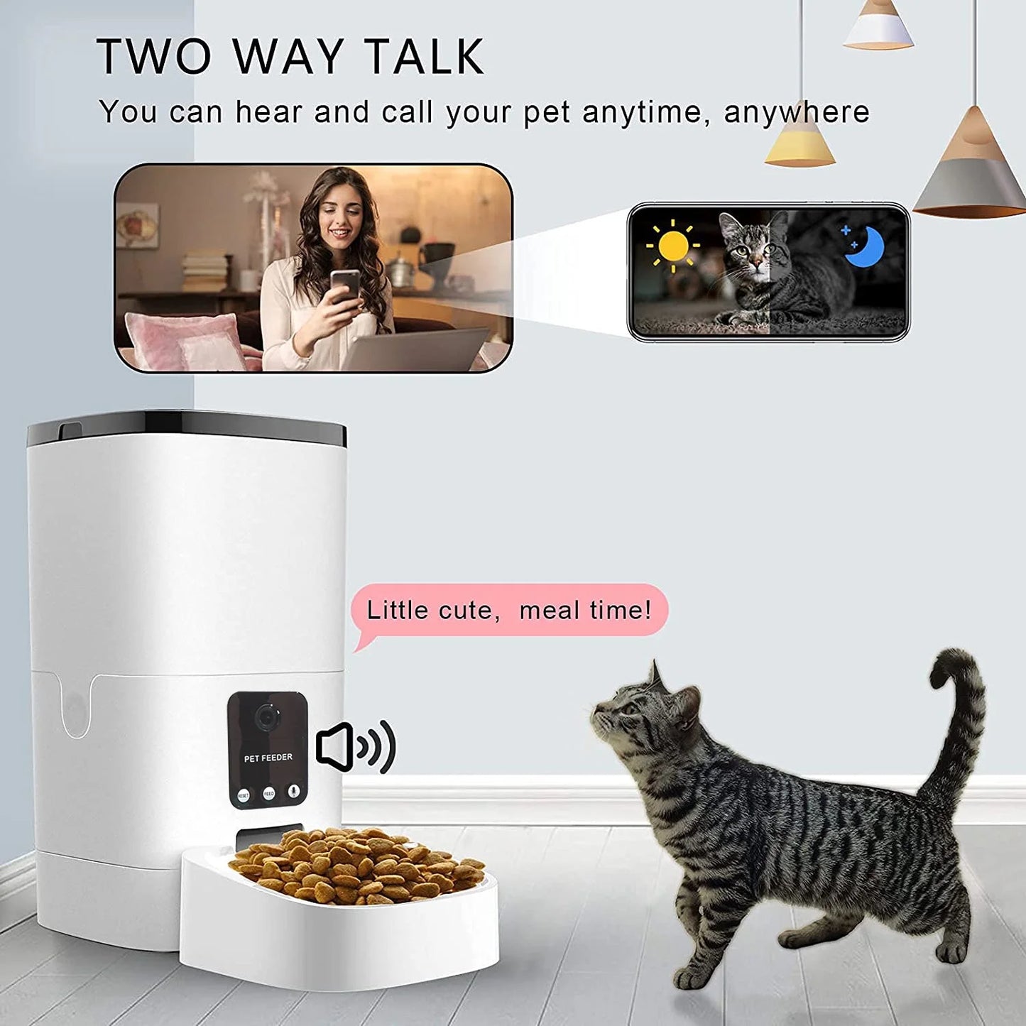 Pet Feeder, 6L Automatic Pet Feeder for Cats and Dogs, 1080P Camera, App Control, Voice Recorder, Timed Feeder for Scheduled Feeding, Dual Power Supply, WiFi Pet Food Dispenser with App Control