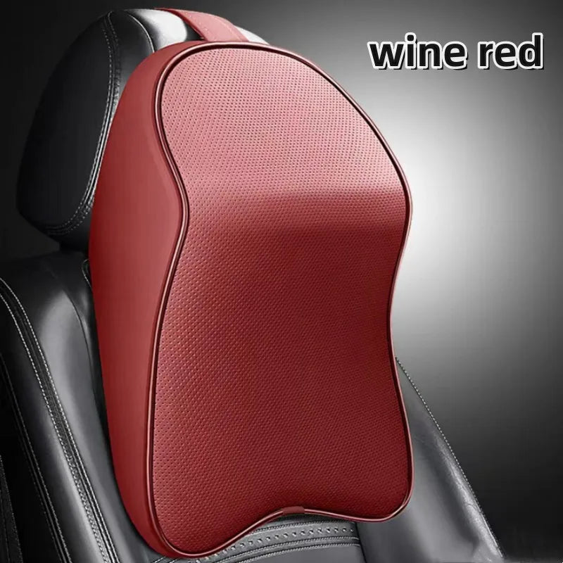 3D Nappa Leather Memory Foam Car Neck Pillow - Headrest Support for Pain Relief & Travel Comfort