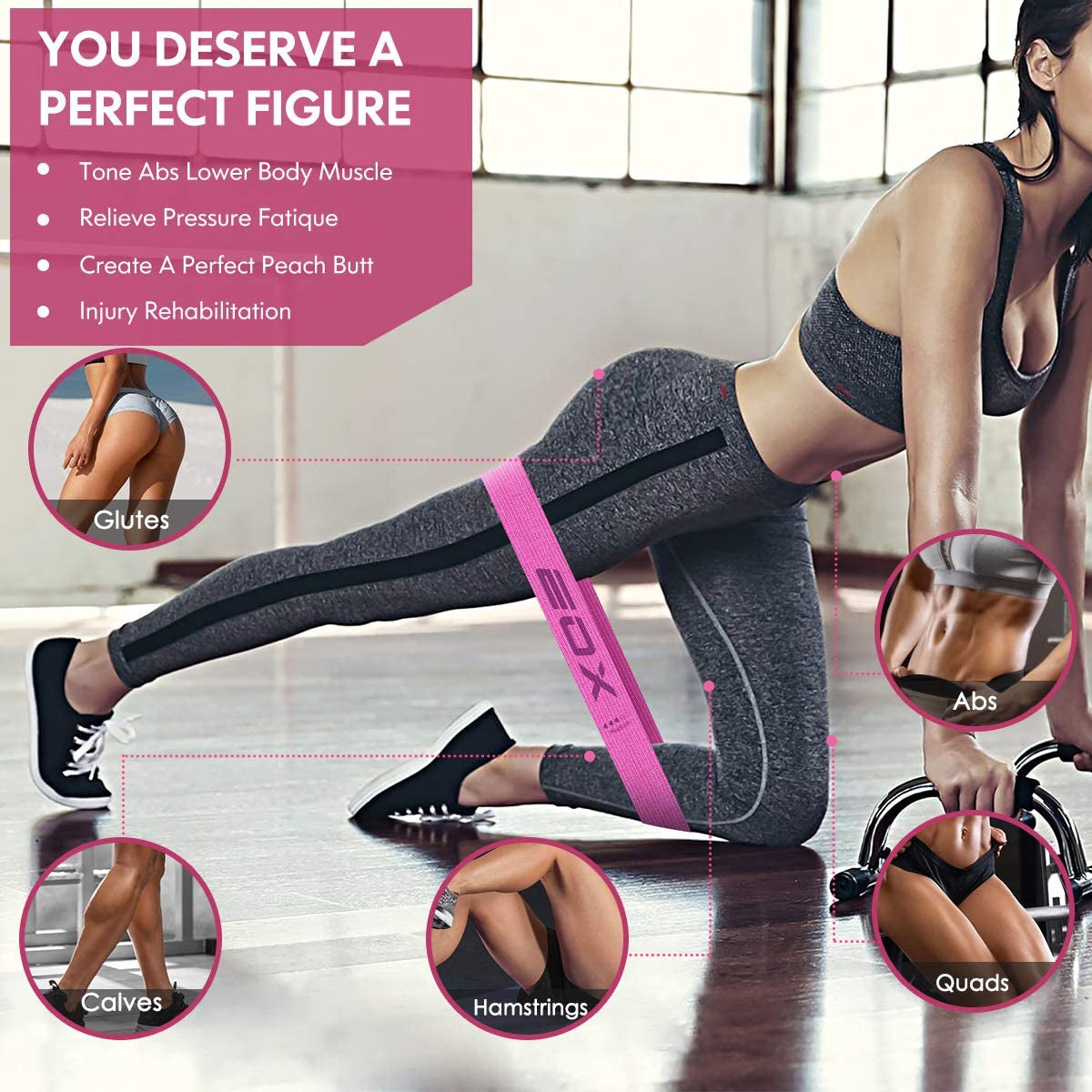 Exercise Resistance Fabric Loop Bands - Non-Slip Workout Bands for Legs, Butt, and Glutes - 5 Resistance Levels Hip Training Bands