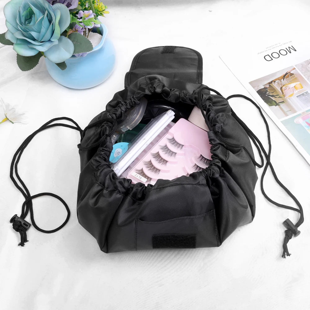 Women's Large Capacity Water-Resistant Drawstring Cosmetic Bag - Travel Toiletry Organizer & Makeup Shoulder Pouch