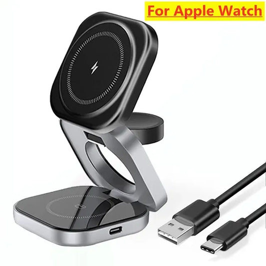 Magnetic Wireless Charger Stand - Fast Charging Station for iPhone 15/14/13, Samsung Galaxy, and Watch 5/4/3