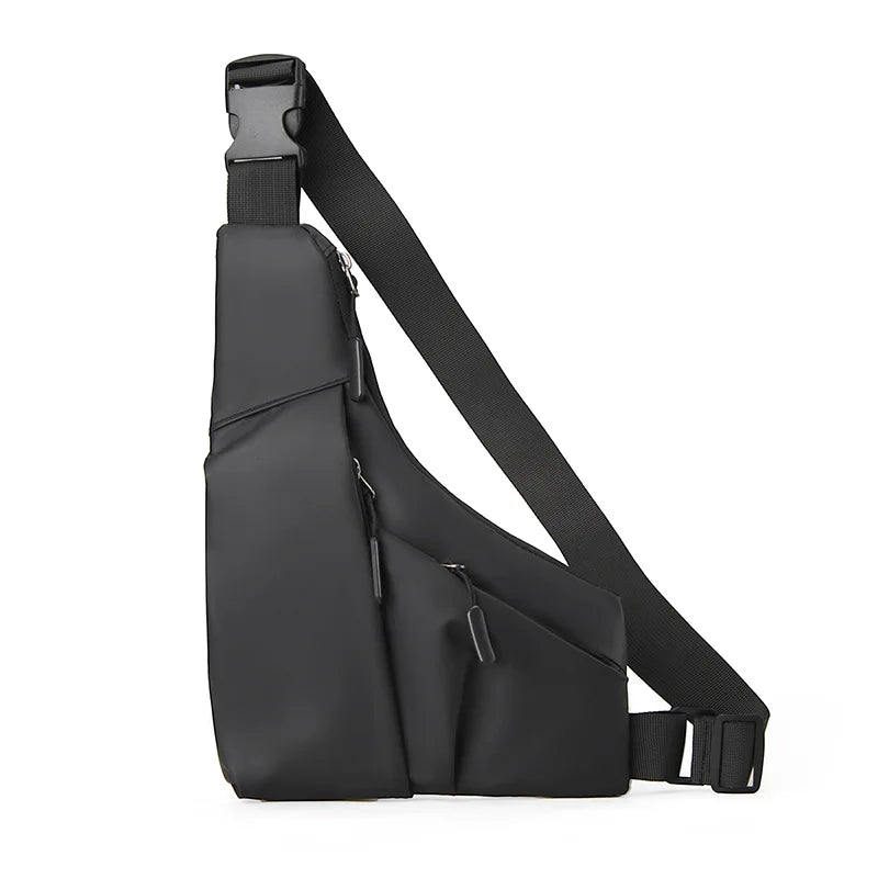 Men's Anti-Theft Leather Chest Bag - Slim Triangle Crossbody for Sports & Travel