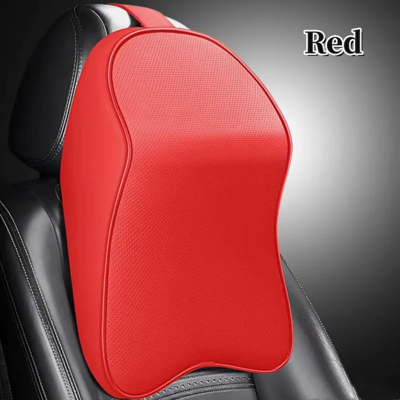 3D Nappa Leather Memory Foam Car Neck Pillow - Headrest Support for Pain Relief & Travel Comfort